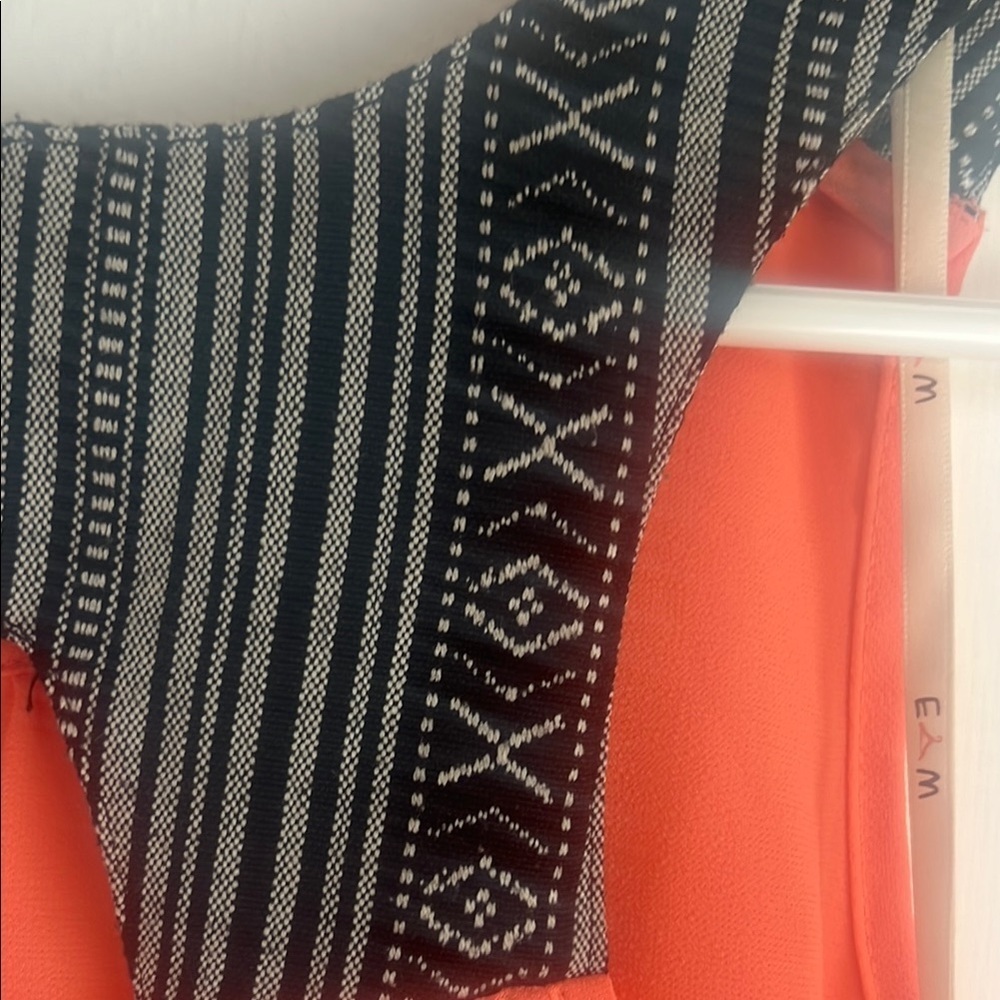 EM Coral Orange High-Low Tank Top | Striped Aztec Texture Straps | Size M - Picture 4 of 9
